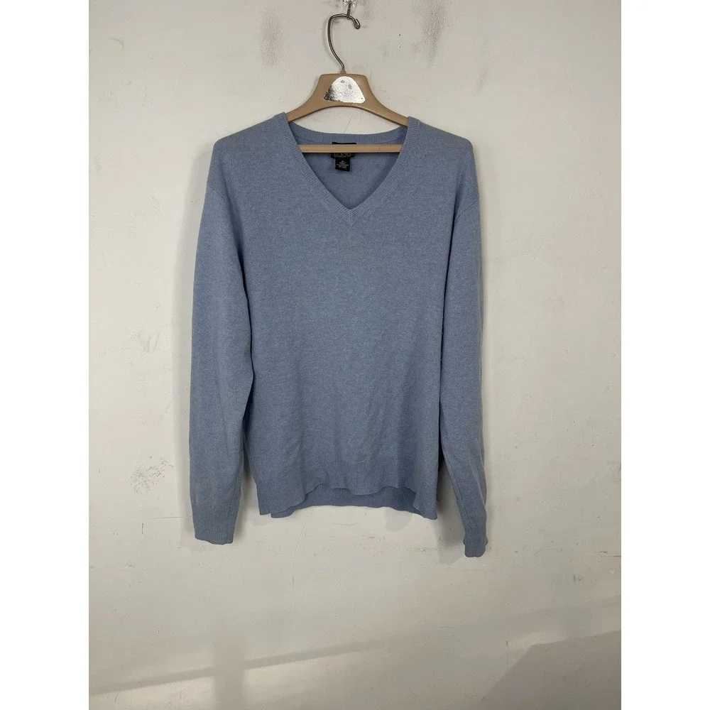 Jos A Bank Mens M 100% Cashmere V-Neck Pullover Sweater‎ Light Blue Stain